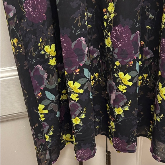 Unique21 Floral Long Sleeve Dress in Black with Purple and Yellow - Picture 8 of 12